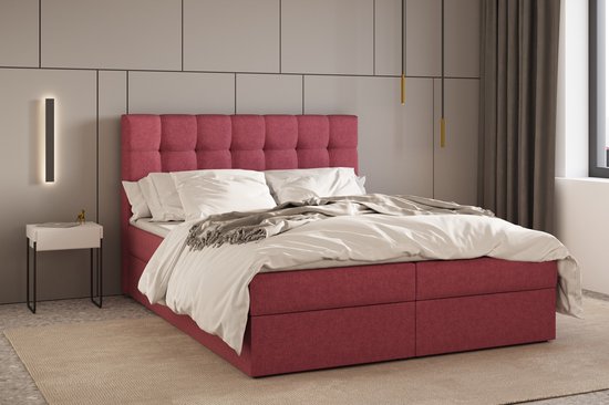 InspireME - Boxspring Bed 05 - Luxe en Comfort - Inclusief Topmatras - Verkrijgbaar in Meerdere Maten - Boxspringbed 05 (Roze - Hugo 15, 180x200 cm)