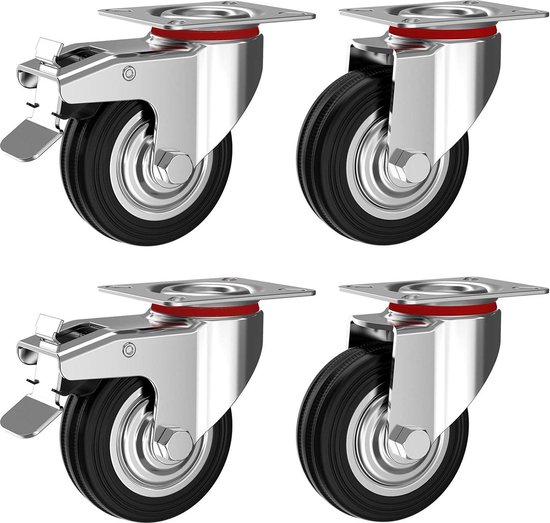 CPROSP Zware wielen met rem 75 mm, zwenkwielen 480 kg draagkracht, transportwielen roestvrij