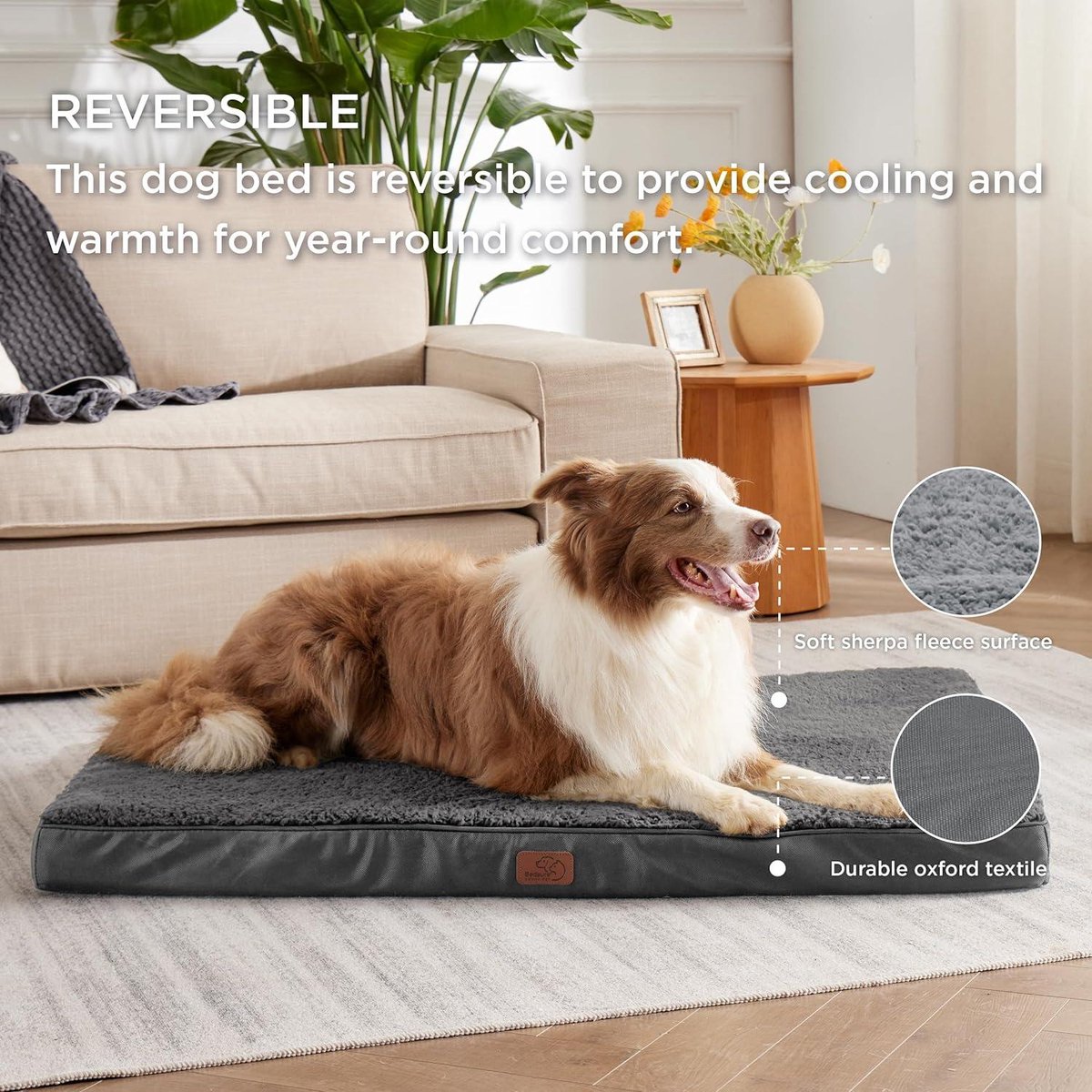 Bedsure Orthopedisch hondenkussen, mat voor honden, groot, 112 x 81 x 7,6 cm, hondenbed van schuimstof met pluche overtrek, wasbaar, marineblauw