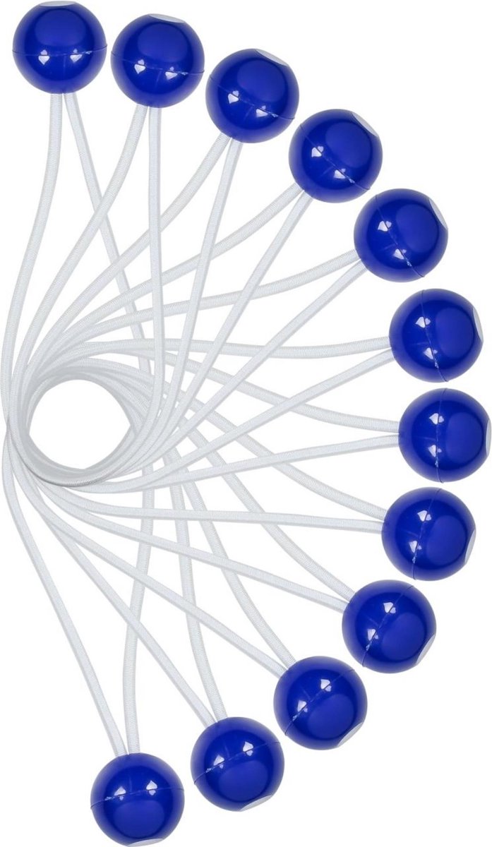 Elastiek met bal - spanelastiek voor dekzeilen en tenten - 12 delig - blauw
