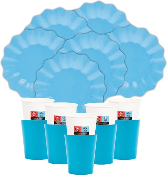 Foto: Givi italia feest verjaardag gebaksbordjes bekertjes set new wave 32 delig turquoise blauw papier karton