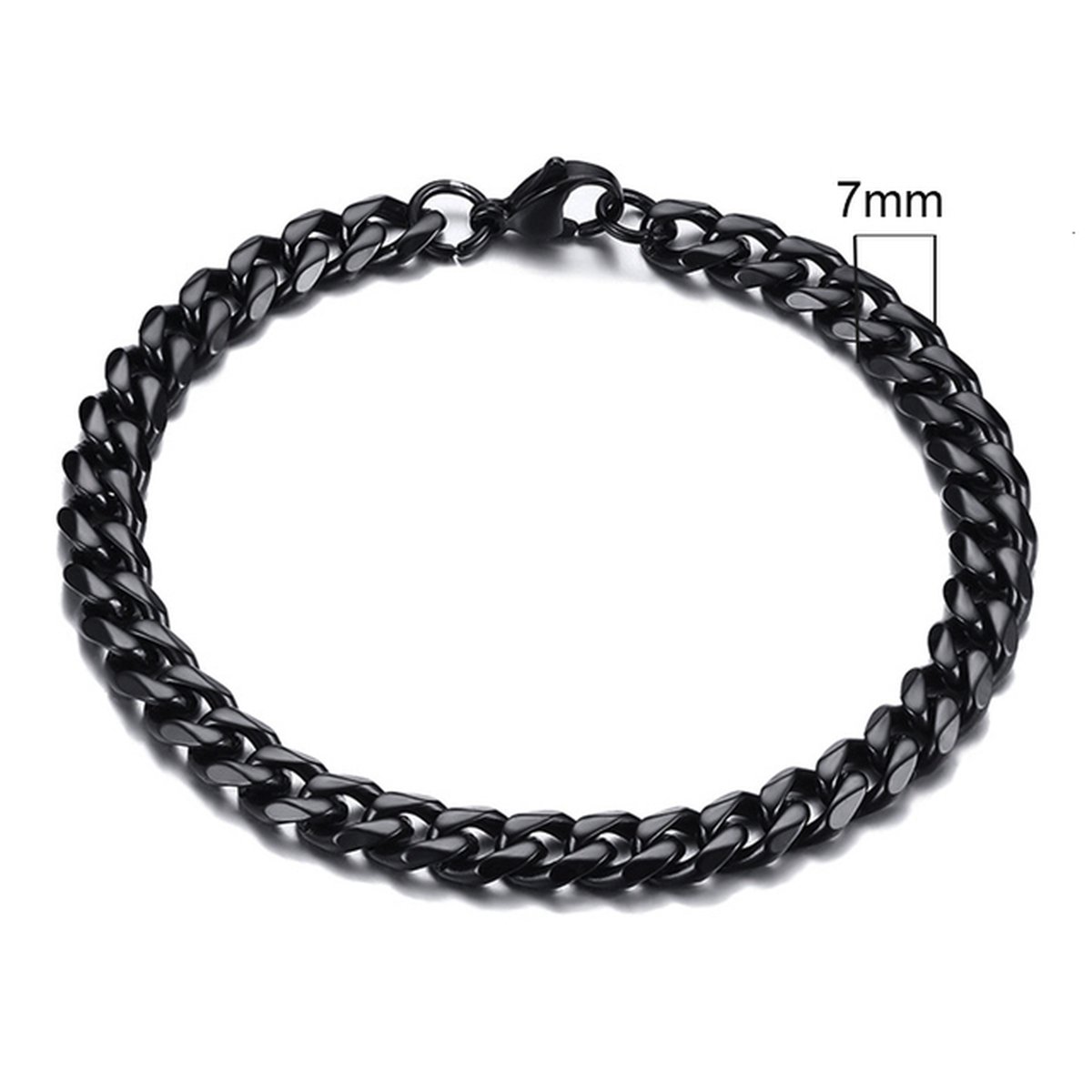 Zilverkleurige Roestvrij Stalen Armband 7mm - zwart - LMPiercings