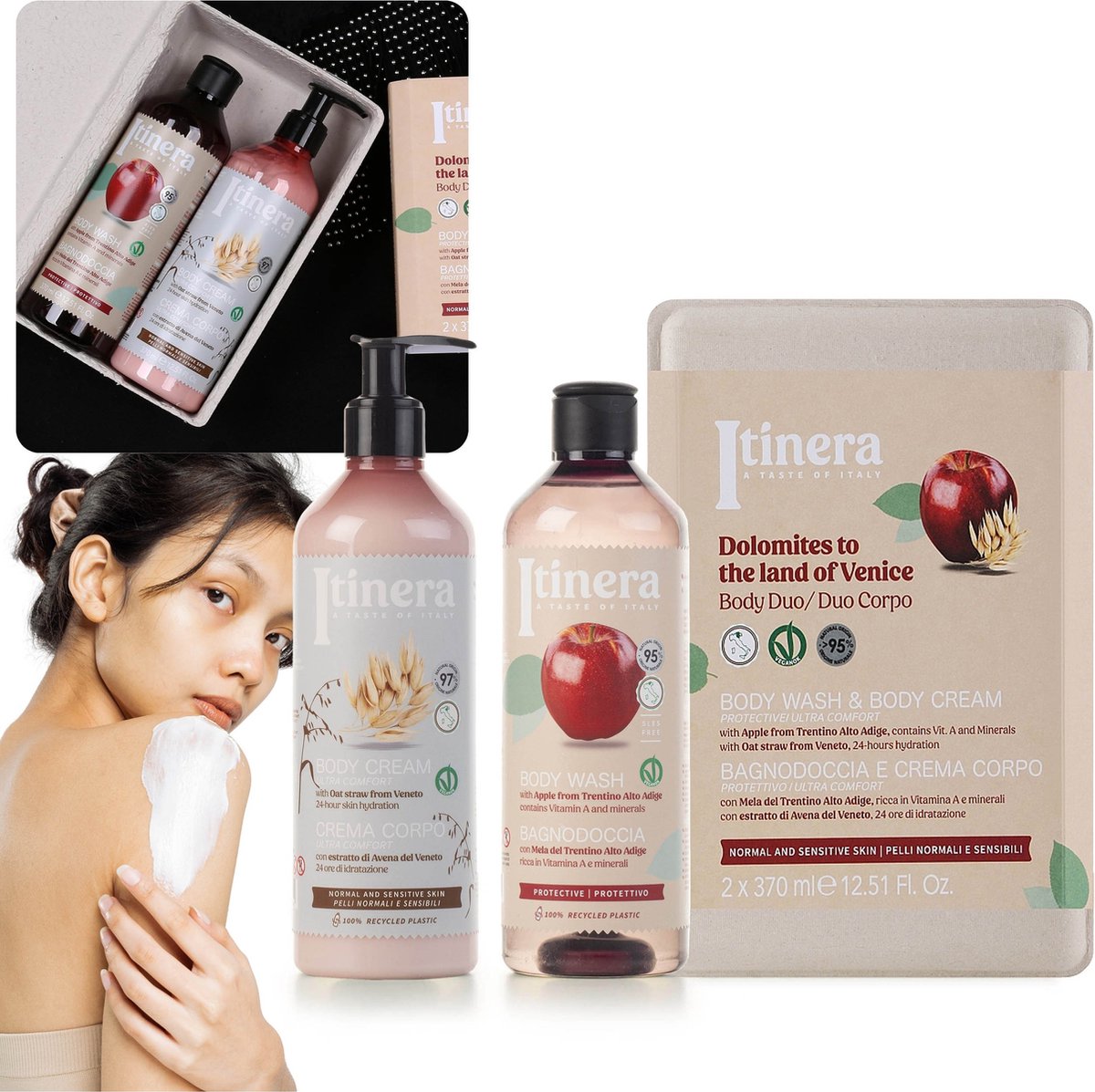 Goedkoopste ITINERA Geschenkset Beschermende Douchegel Bodylotion met Veneto Haver 2x370ml