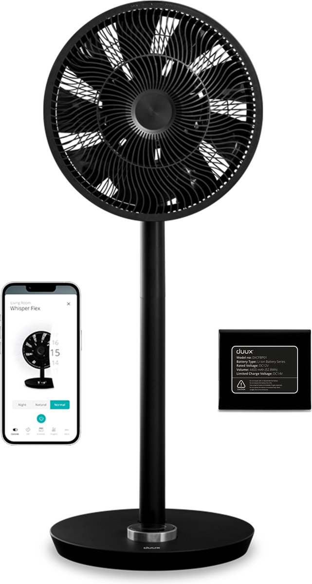Duux ventilator Whisper Flex Smart inclusief batterij (Zwart)
