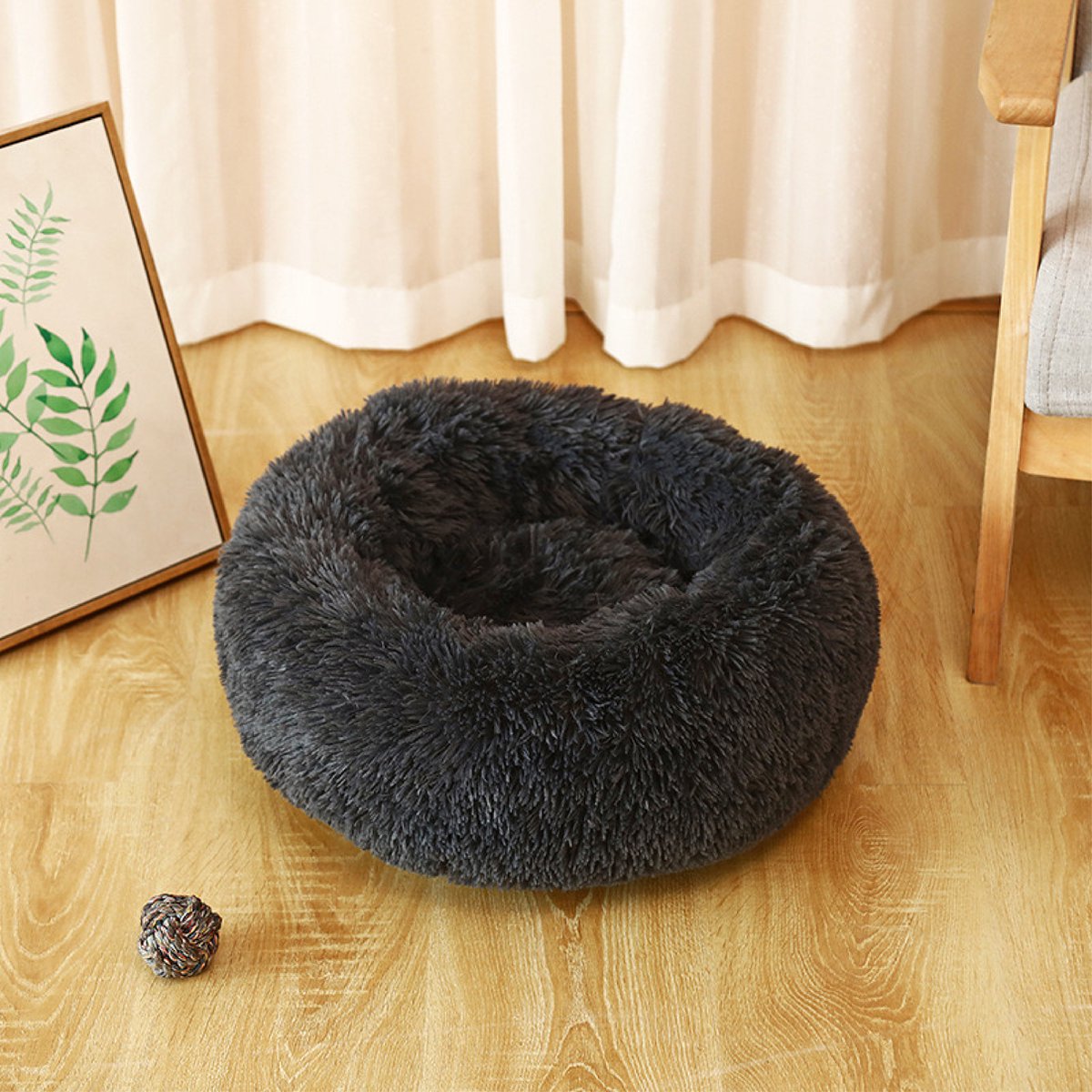 Colorful Sun® Kattenmand - S Ø40x15 cm - Kattenhuis - Kattenbed - Hondenbedden - Teddy - Warmte - Comfort - Antislip - Zwart