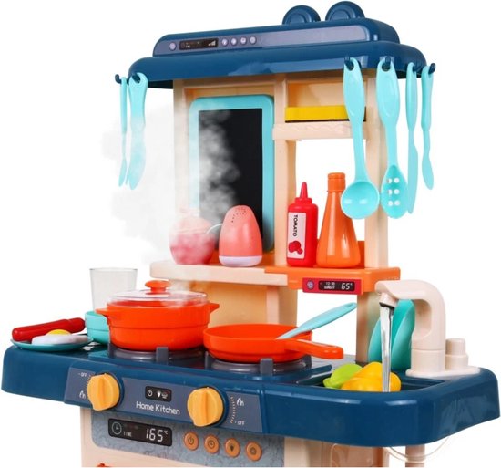 PLAY Keuken Kinderkoelkast Speelgoed met IJsblokjesmachine, Speelkeuken Accessoireset met Kinderkoelkast, IJsblokjes, Realistische Geluidseffecten, Keukengerei Cadeau voor Kinderen vanaf 3 Jaar