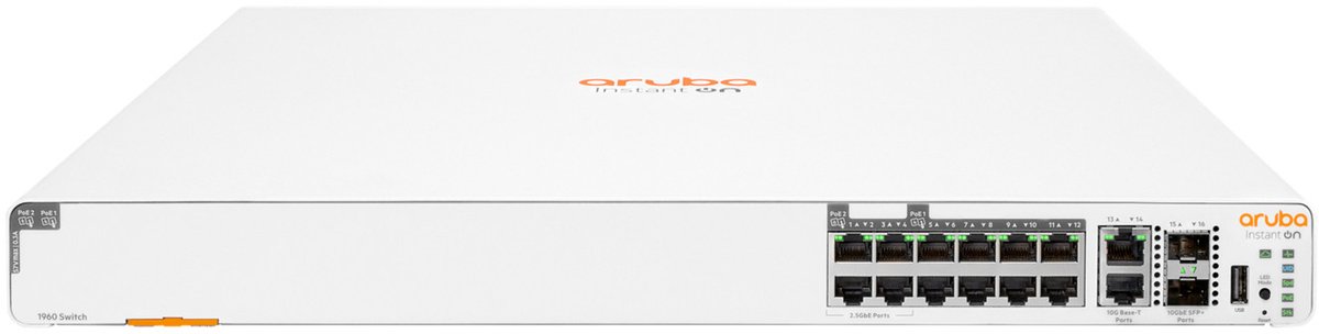 HPE Aruba Instant On 1960 8p 1G Class 4 4p SR1G/2.5G Class 6 PoE 2p 10GBASE-T 2p SFP+ 480W Managed Gigabit Ethernet (10/100/1000) Power over Ethernet (PoE) 1U