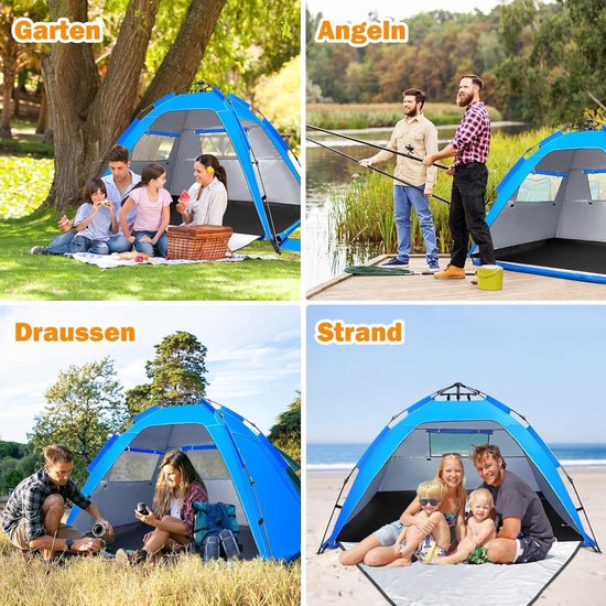 Automatische Strandtent met Ritssluiting en UV-bescherming 50+ - Windbescherming - Strandtent voor 3-4 Personen van Lutanu — afbeelding 2