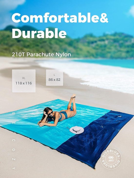 RESCIEN Stranddeken – Zandvrij, Waterdicht & Supercomfortabel (210x200 Cm) – Ideaal Voor 1-4 Personen – Lichtgewicht, Opvouwbaar Met Reistas – Perfect Voor Strand, Picknick & Reis – 210D Nylon, Duurzaam & Milieuvriendelijk