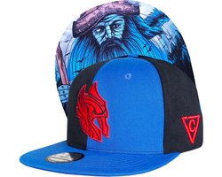 Capiche® Snapback Pet Heren – Odin – 50/50 Zwart & Blauw – Verstelbaar met Druksluiting – Sportcap – Baseball Cap – Capiche Caps – Noorse Mythologie – 50/50 Pet
