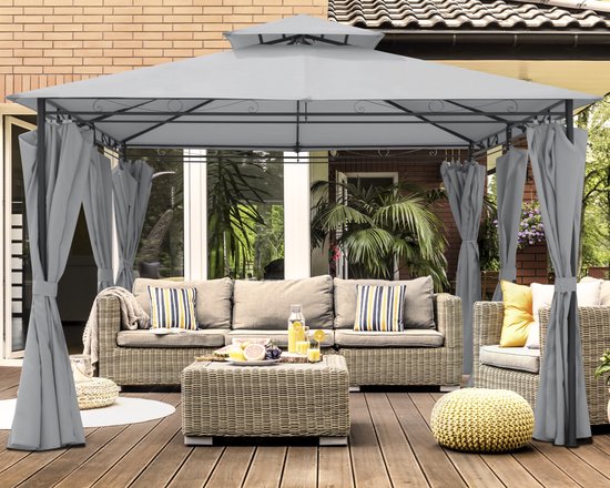 Yolo-deals - Luxe Prieel Grijs 3x4m + LED-verlichting + Schaduwdoeken