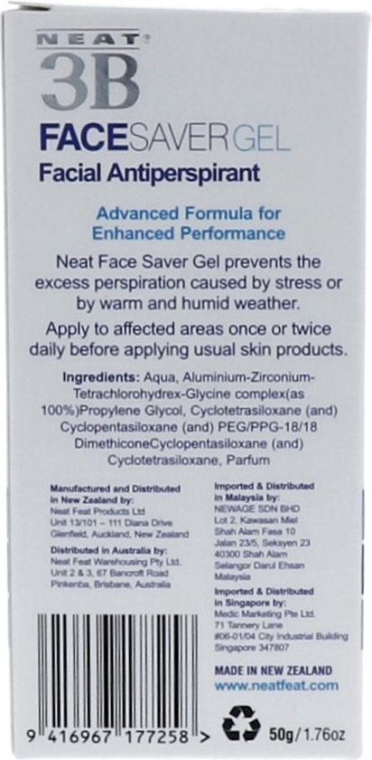 Neat Feat - Face Saver Anti Transpirant - voorkomt overmatig zweten in het gezicht - gel tube 50g