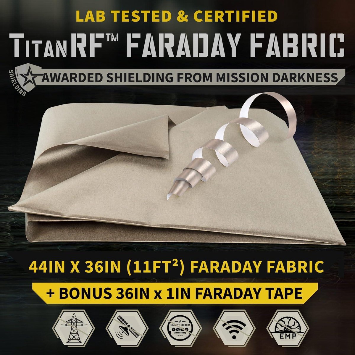 Tissu Faraday Blindage RFID/EMP/EMF - Cuivre+nickel+polyester, 108cm De Large, Qualité Militaire