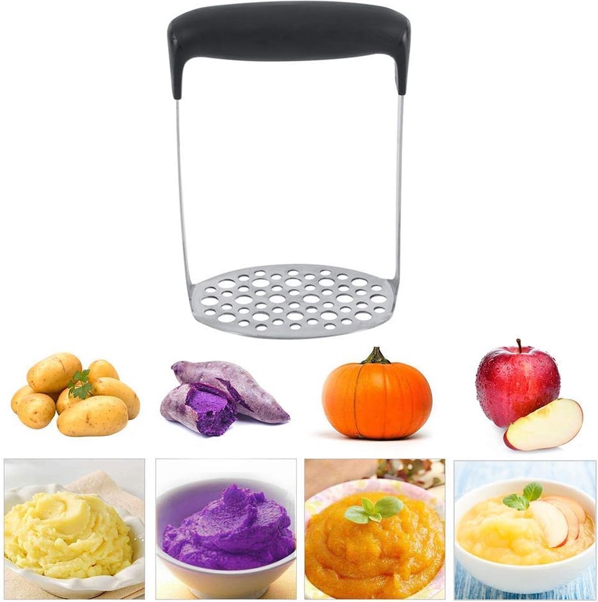 Aardappelstamper aardappelbreker van roestvrij staal aardappelpers fruitpers kindervoer 6 mm en 9 mm rijen