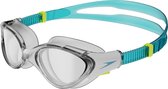 Speedo Biofuse 2.0 Zwembril Dames - Ergonomische Duikbril Volwassenen - Anti condens & UV-bescherming - Professionele Zwembril met Drukknopsluiting - Superzachte Afdichting - Clear/Blauw