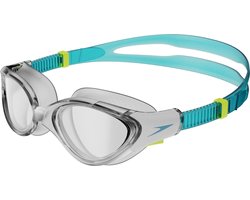 Speedo Biofuse 2.0 Zwembril Dames - Ergonomische Duikbril Volwassenen - Anti condens & UV-bescherming - Professionele Zwembril met Drukknopsluiting - Superzachte Afdichting - Clear/Blauw
