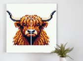 Pixel art schotse hooglander schilderij | Hooglandse pracht in pixels gevangen: Schotse hooglander kunstwerk | Kunst - 30x30 centimeter op Canvas | Foto op Canvas