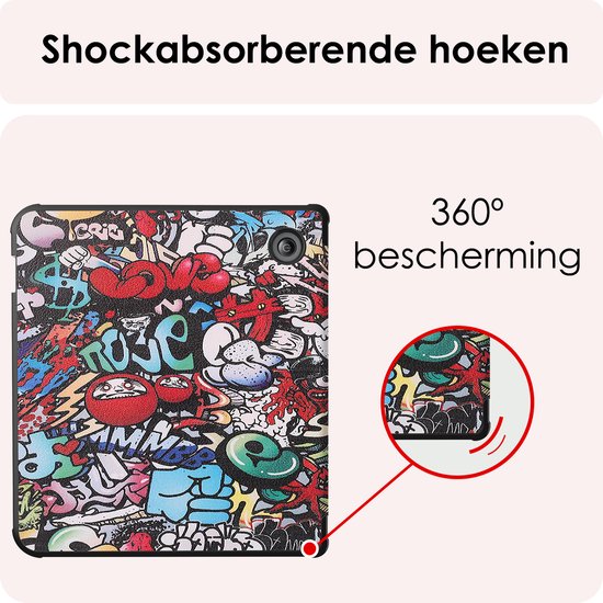 Hoes Geschikt voor Kobo Libra Colour Hoesje Bookcase Cover Book Case Hoes Sleepcover Trifold Met Screenprotector - Graffity van Fosco Cases — afbeelding 5