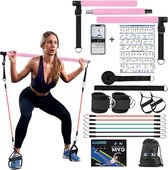 Draagbare Pilates Bar Oefenkit - Pilates Bar met Stapelbare Weerstandsbanden - Home Gym Apparatuur voor Mannen en Vrouwen - Body Toning Workout Kit met Fitness Video - Paars