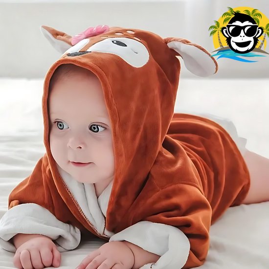 BoefieBoef Hert Bamboe Baby Badjas 0-2 Jaar (85 cm lang max) - Luxe, Superzacht & Hypoallergeen - Eco Kinderbadjas met Dieren Capuchon - Absorberende Peuter Handdoek Jongen & Meisje - Cadeau Zwemles, Carnaval, Verjaardagen of Kraam - Bruin van Merkloos — afbeelding 4