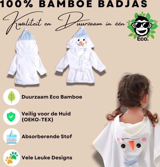 BoefieBoef Sneeuwpop Bamboe Baby Badjas 0-2 Jaar (85 cm lang max) - Luxe, Superzacht & Hypoallergeen - Eco Kinderbadjas met Dieren Capuchon - Absorberende Peuter Handdoek Jongen & Meisje - Cadeau Zwemles, Carnaval, Verjaardagen of Kraam - Wit Olaf van BoefieBoef — afbeelding 3