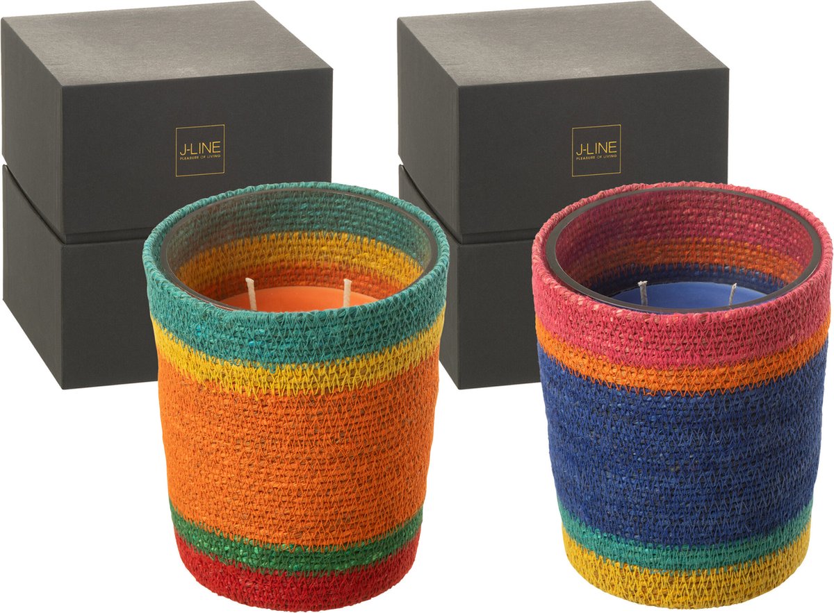 J-Line geurkaars Mand - Woody Aurora - mix - medium - 2 stuks - 55U Multi