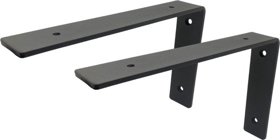 Maison DAM - Porte-étagères forme L - Supports muraux - Pour étagère 25cm - Noir mat - Incl. matériel de montage + embout de vis