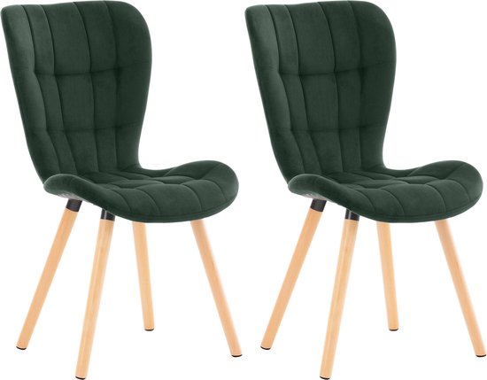 CLP Elda Set van 2 eetkamerstoelen - Zonder armleuning - Hout - groen Fluweel