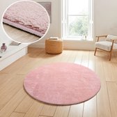 Flycarpets Rond Malaga Wasbaar Vloerkleed - Roze - 200x200 cm