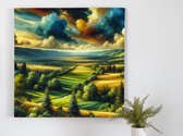 Olieverf landschap schilderij | Mystiek meesterwerk: betoverend landschap geschilderd in levendige olieverf | Kunst - 60x60 centimeter op Forex | Foto op Forex