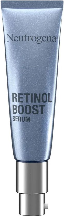 Blauwe pompflacon met Neutrogena Retinol Boost Serum.