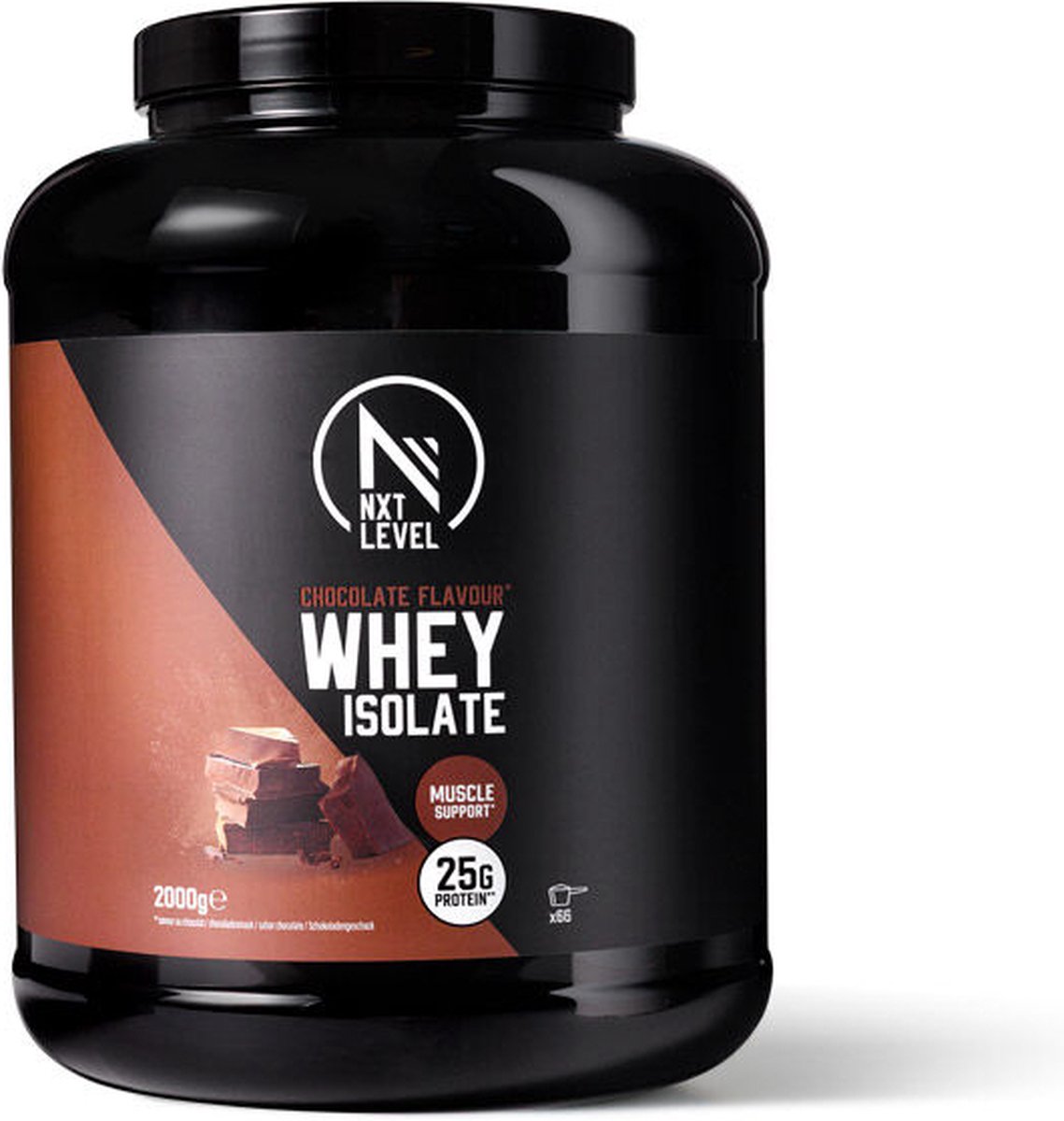 NXT Level® Whey Isolate Powder - Protein met BCAA - Proteïne Poeder - Eiwitten - Eiwit Poeder - Laag in Suiker & Lactose - 66 Eiwitshakes - Chocolade 2kg