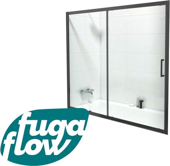 Foto: Fugaflow id06 quick fit badwand 2 delige schuifdeur 170x150cm 6mm veiligheidsglas anti kalk mat zwart