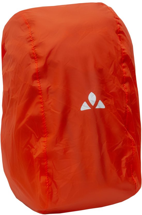 Feloranje Vaude rugzakhoes met reflecterend wit logo.