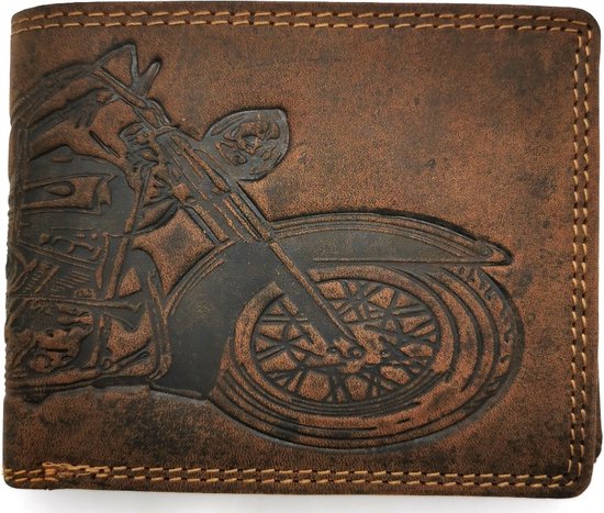 MDM Biker portemonnee met RFID-bescherming, echt leer, motor- en