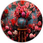 Bloemen muurdecoratie rond - Natuur wandpaneel - Wandcirkels Blauw - Muurdecoratie kinderkamer - Schilderij forex - Wanddecoratie woonkamer muurcirkel forex 100x100 cm