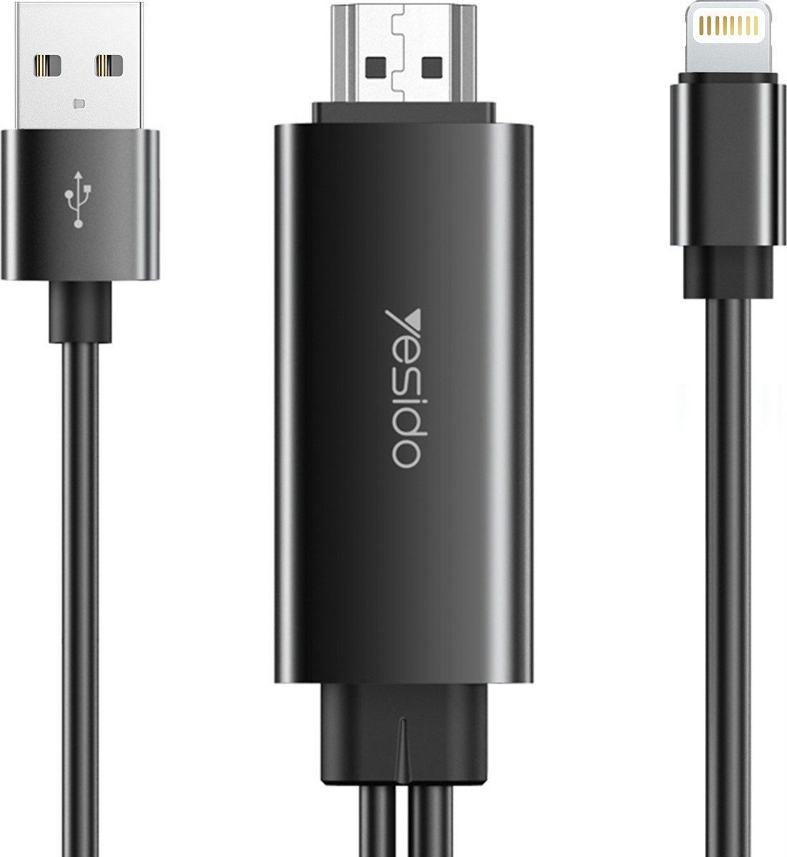 Yesido, HDMI-kabel naar Bliksem 1,8m, Zwart