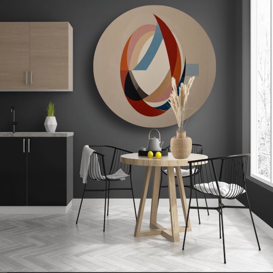 Tableau abstrait rond - Panneau mural minimaliste - Tableau salon - Tableau vintage - Tableau Dibond - Art mural cercle aluminium 100x100 cm