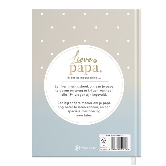 Achterkant van "Lieve papa, ik ben zo nieuwsgierig..." met beschrijving van het boek
