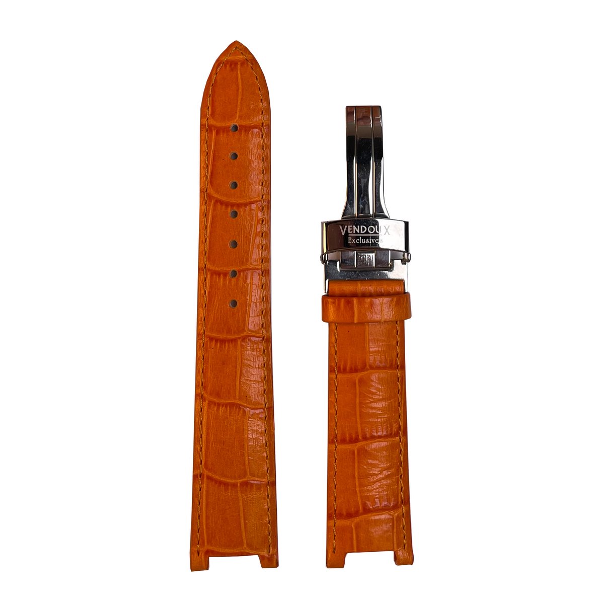 Horlogeband - 20mm, 14mm aanzet - Oranje - Echt leer in croco print - Roestvrijstalen vlinder sluiting