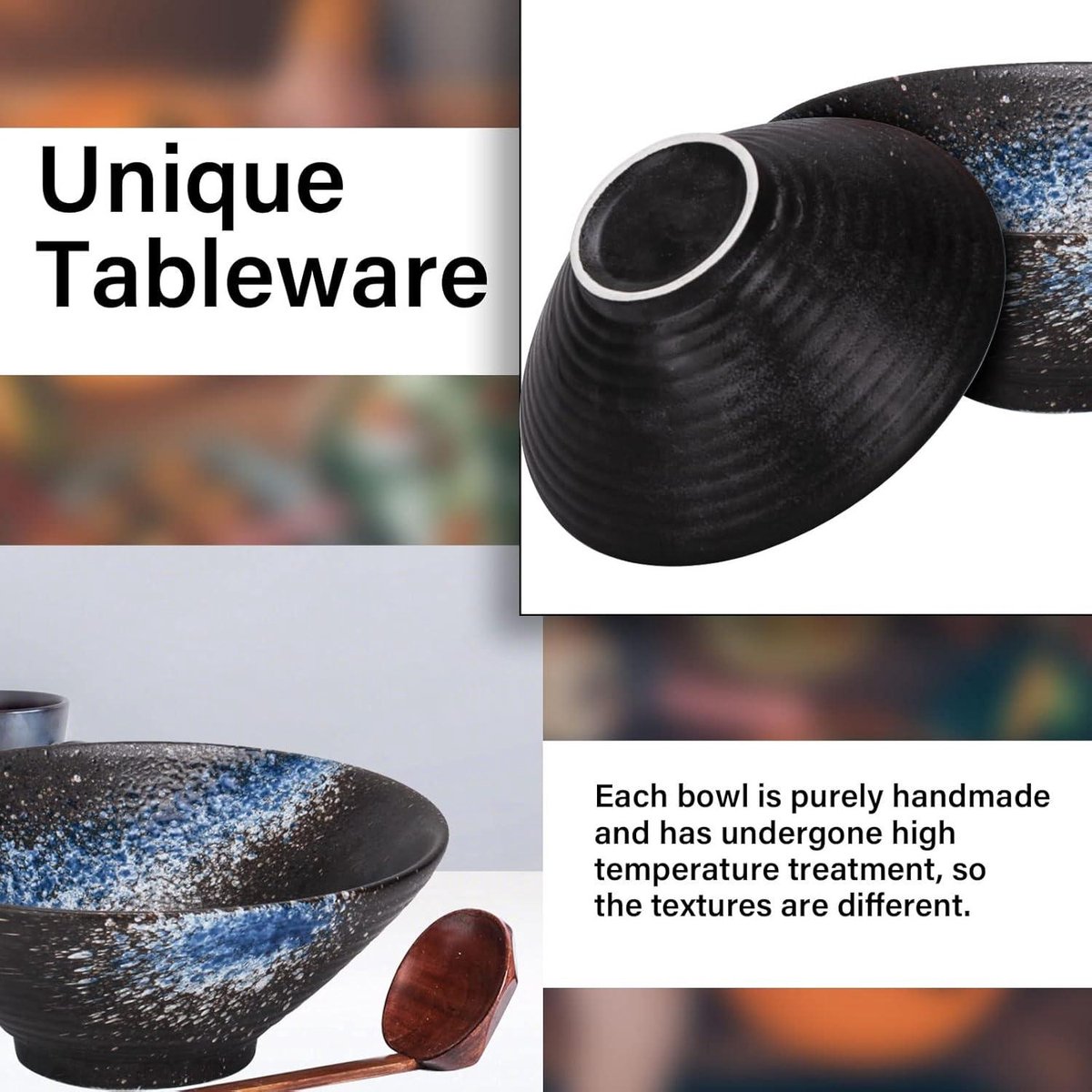 2X Bol De Ramen Japonaise, 1000ml 9in/23cm Grand Bol Petit Dejeuner Avec Baguettes & Cuillère, Matériau Mélaminé, Pour Soupe, Salade, Pâtes, Céréales, Nouilles, Blanc Crème, Lave-vaisselle