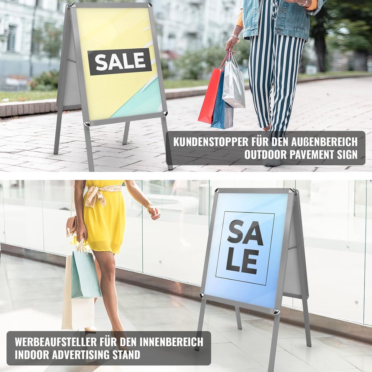 Master of Boards Klantenstopper, outdoor, weerbestendig, affichestandaard, reclamebord, reclamebord voor buiten, beschrijfbaar krijtbord voor de horeca, dubbelzijdig, wit/bruin, 81 x 50,8 x 4,5 cm