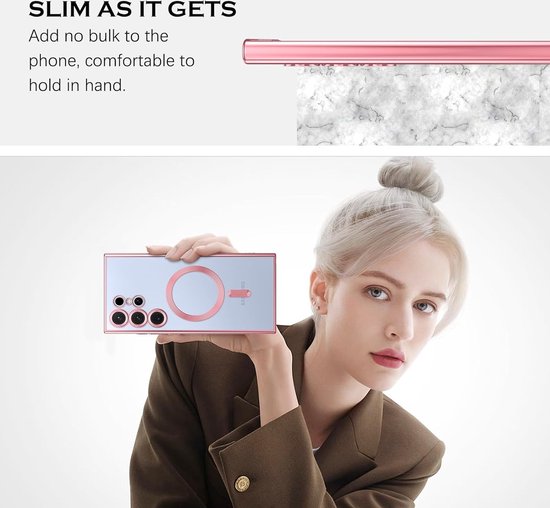 Coque adaptée Samsung Galaxy S24 Ultra coque Magnétique Avec Protecteur d'objectif Transparent / Or Rose - Coque Aimantée MagSafe Compatible Case cover Samsung S24 Ultra