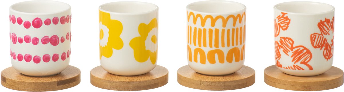 J-Line kop + schoteltje - bamboe/keramiek - mix - doos van 4 stuks