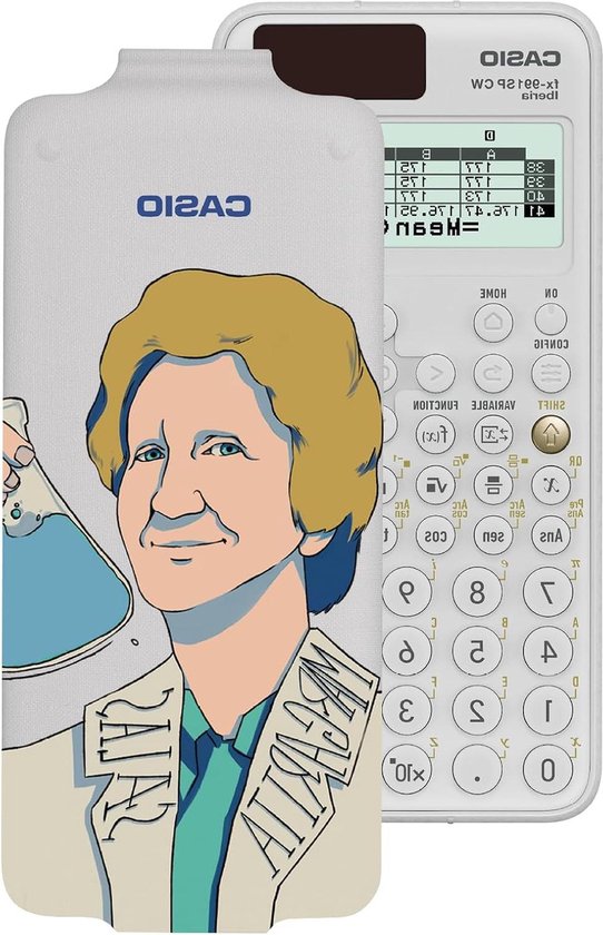 Casio FX-82SP CW Wetenschappelijke rekenmachine, met Marie Curie geïllustreerd door Raquel Riba Rossy, aanbevolen voor Spaans en Portugees curriculum, 5 talen, meer dan 300 functies, kleur grijs