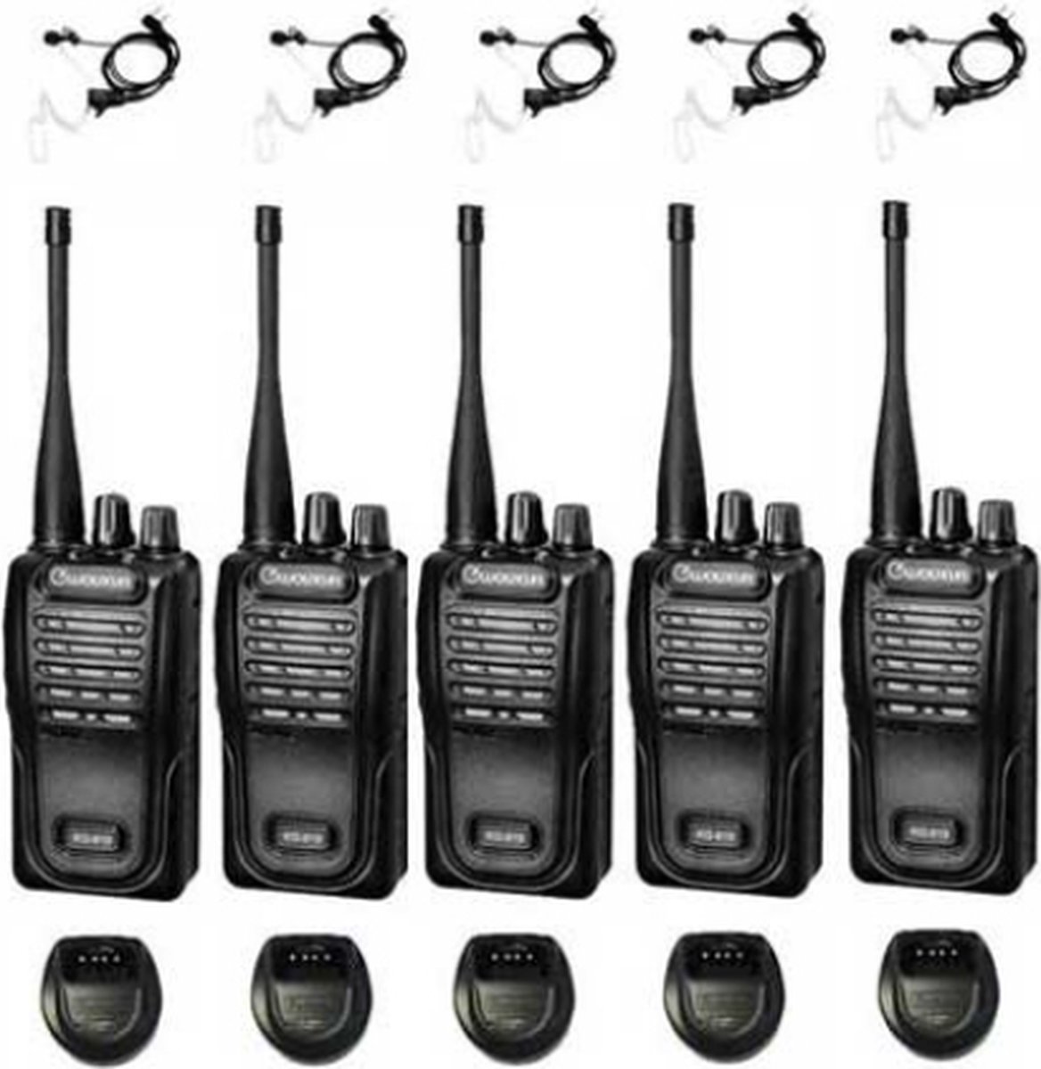 Set van 5 Wouxun KG-819 UHF IP55 PMR446 Portofoons met beveiliging oortje