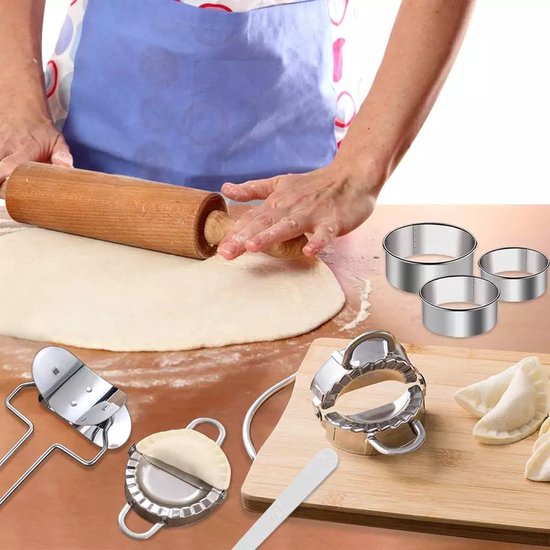 Foto: Ibbo raviolimaker set 7 delig deegroller dumplingmaker pastamachine uitsteekvormpjes ravioli snijder deegvormer rvs