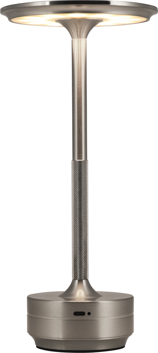 Goliving Tafellamp Oplaadbaar – Draadloos en dimbaar – Moderne touch lamp – Nachtlamp Slaapkamer – Spatwaterbestendig – 27 cm – Zilver