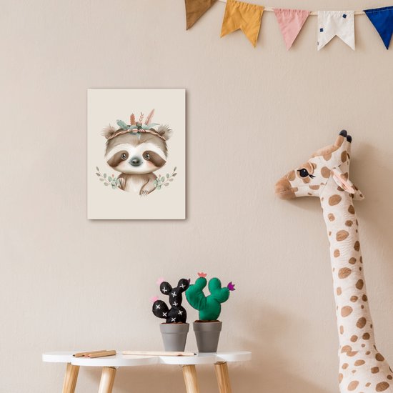 Peinture sur toile 30x40 cm - Décoration murale chambre d'enfant Paresseux - Animaux - Bohème - Boho - Décoration murale murale chambre bébé - Décoration chambre garçon et fille - Accessoires Bébé - Peintures