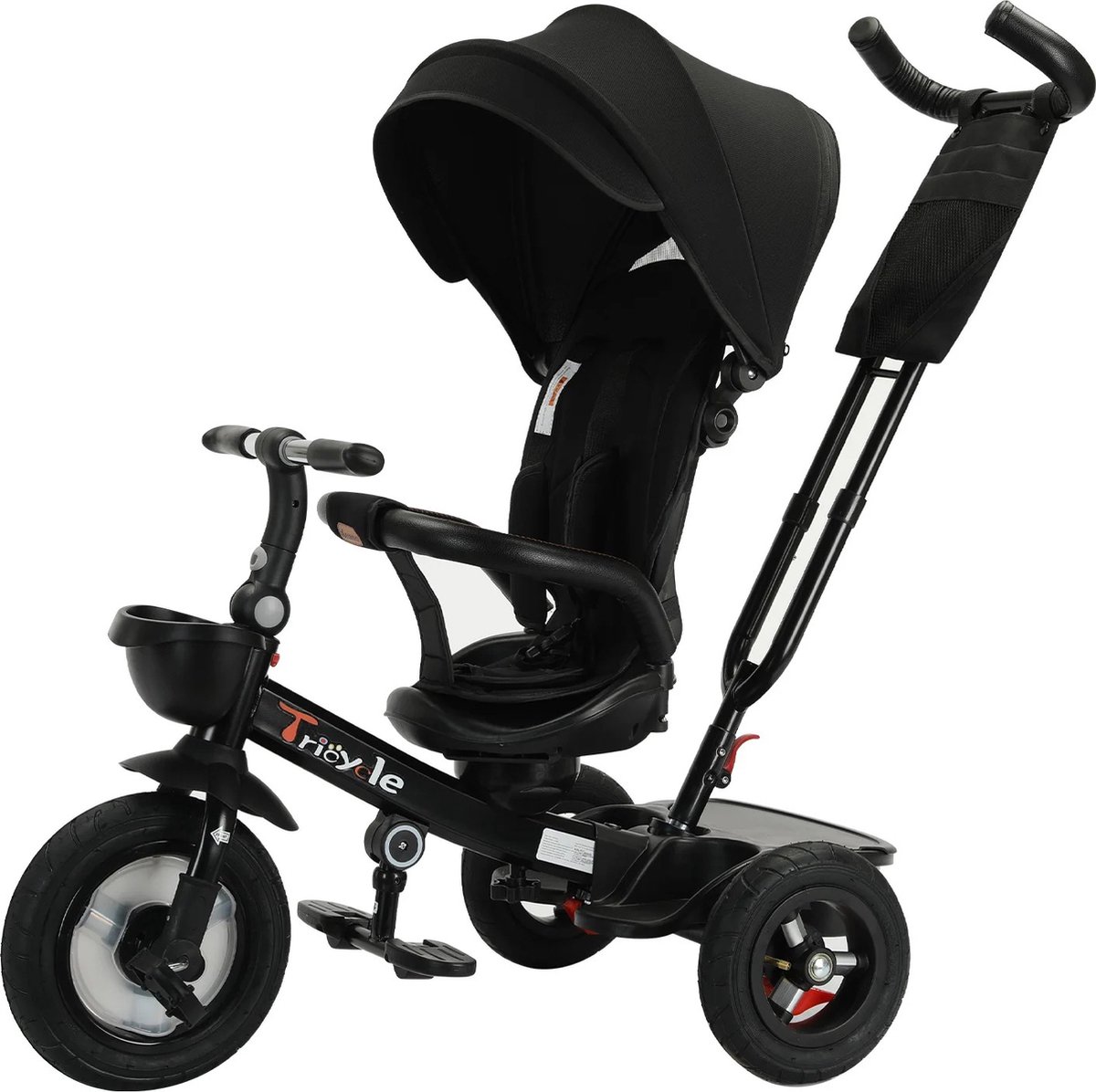 Coco Kinderwagen Driewieler Fiets Met Duwstang 360 Graden Rotatie Zwart Hoge Kwaliteit 6 in 1